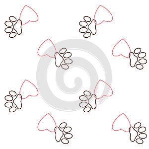 Seamless pattern of connected heart and footprint
